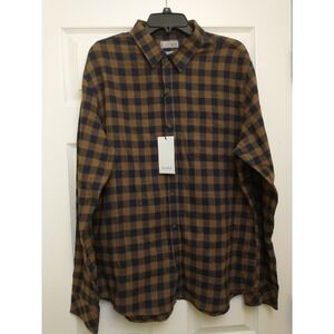 Truly Shirt Men's Long Sleeve Flannel Plaid Brown Blue Size XL
